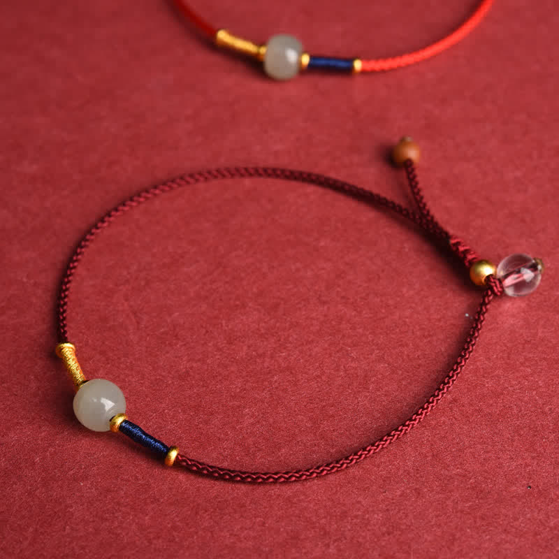 Buddha Stones Bracelet de cheville ajustable en perles rondes de jade et cordon rouge, orné de perles et d'un cordon harmonieux. - image 1