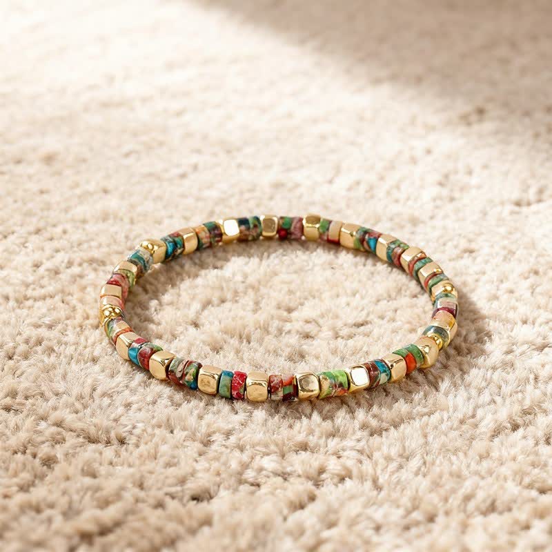 Buddha Stones Bracelet de force en perles naturelles en jaspe à taches bleues et aventurine verte, perles en forme de tonneau, symbole de force - image 11