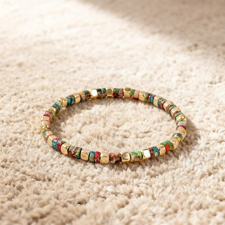 Buddha Stones Bracelet de force en perles naturelles en jaspe à taches bleues et aventurine verte, perles en forme de tonneau, symbole de force - image 11