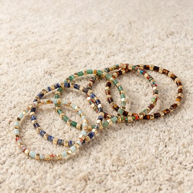 Buddha Stones Bracelet de force en perles naturelles en jaspe à taches bleues et aventurine verte, perles en forme de tonneau, symbole de force - image 13