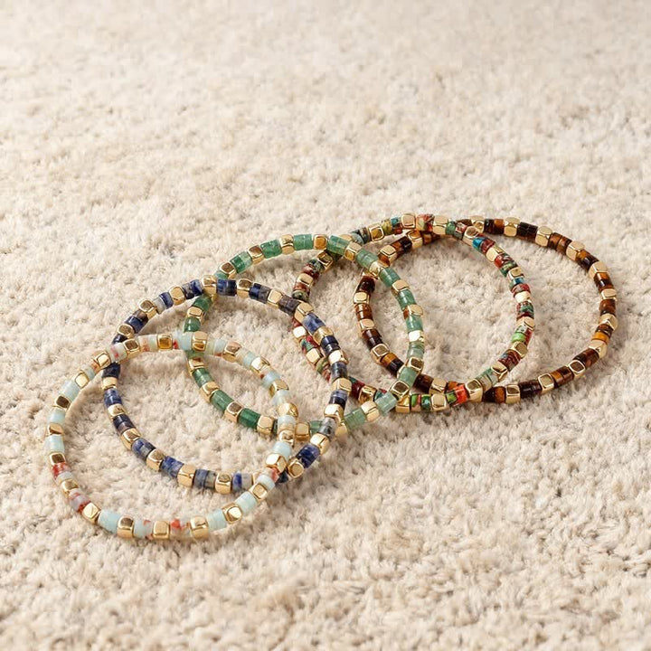 Buddha Stones Bracelet de force en perles naturelles en jaspe à taches bleues et aventurine verte, perles en forme de tonneau, symbole de force - image 13