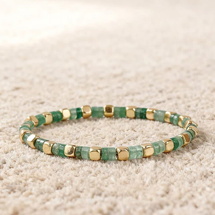 Buddha Stones Bracelet de force en perles naturelles en jaspe à taches bleues et aventurine verte, perles en forme de tonneau, symbole de force - Aventurine verte (Chance ♥ Opportunité) - image 7