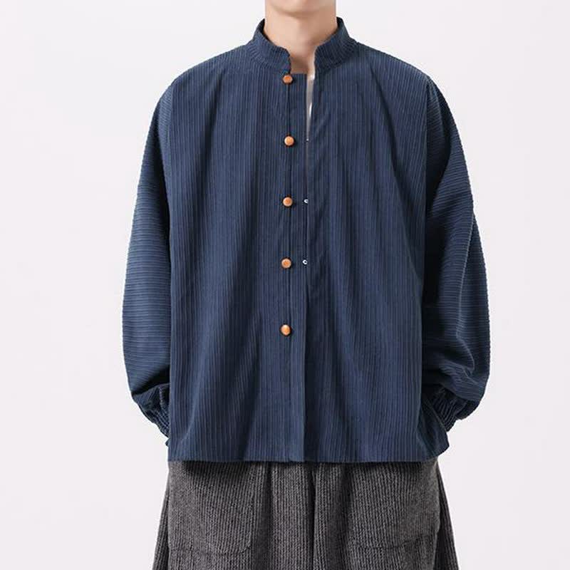 Buddha Stones Vestes homme décontractées automne-hiver style Tang, col mandarin, boutonnées, unies - Bleu nuit - US/UK/AU46，EU56 (5XL) - image 0