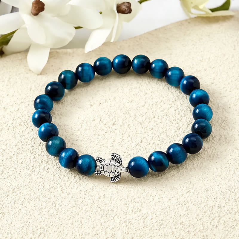 Buddha Stones Bracelet puissant en cuivre œil de tigre bleu et tortue - image 12