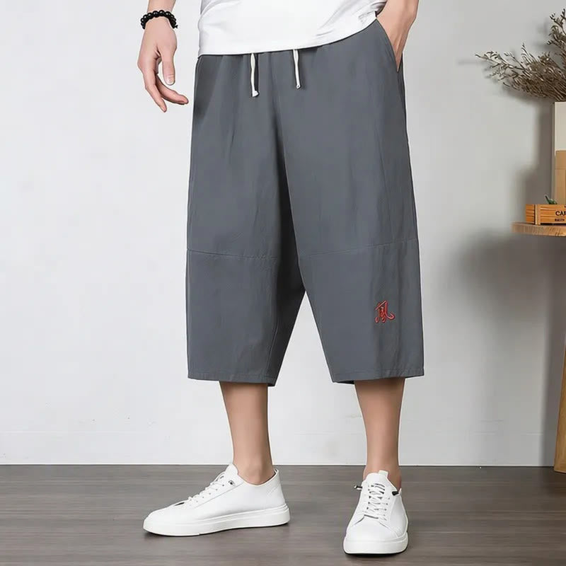Buddha Stones Pantalon harem uni en coton et lin, longueur capri, avec cordon de serrage et poches. - Gris ardoise clair - US/UK/AU54，EU64 (9XL) - image 0