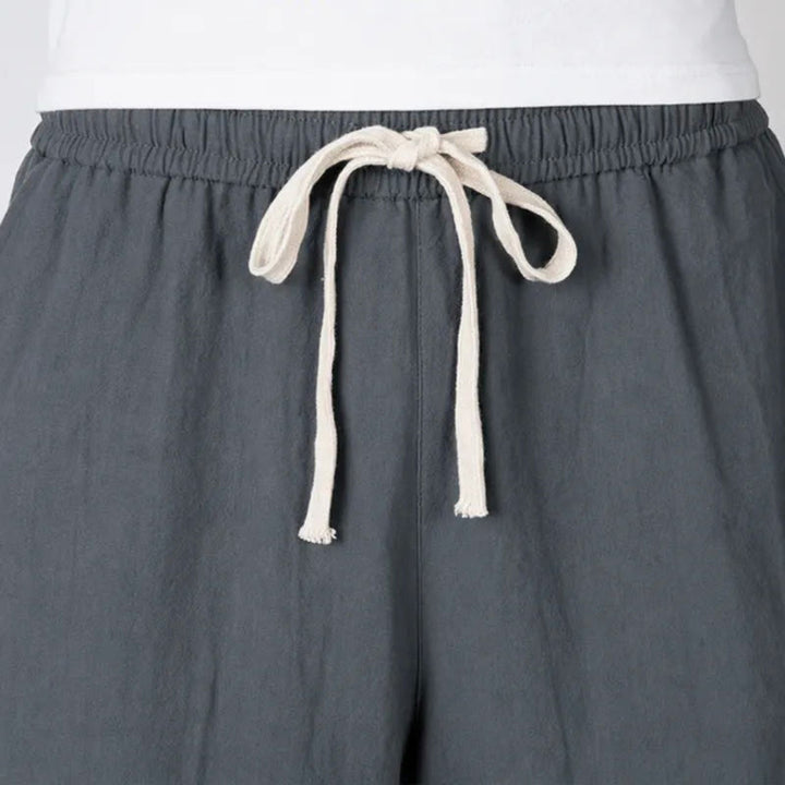 Buddha Stones Pantalon harem uni en coton et lin, longueur capri, avec cordon de serrage et poches. - image 2