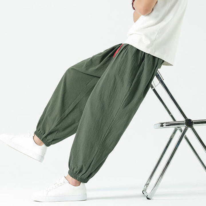 Buddha Stones Pantalon sarouel d'été décontracté bohème en coton uni avec cordon de serrage et poches - image 34