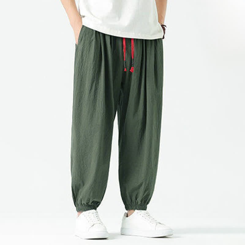 Buddha Stones Pantalon sarouel d'été décontracté bohème en coton uni avec cordon de serrage et poches - image 29
