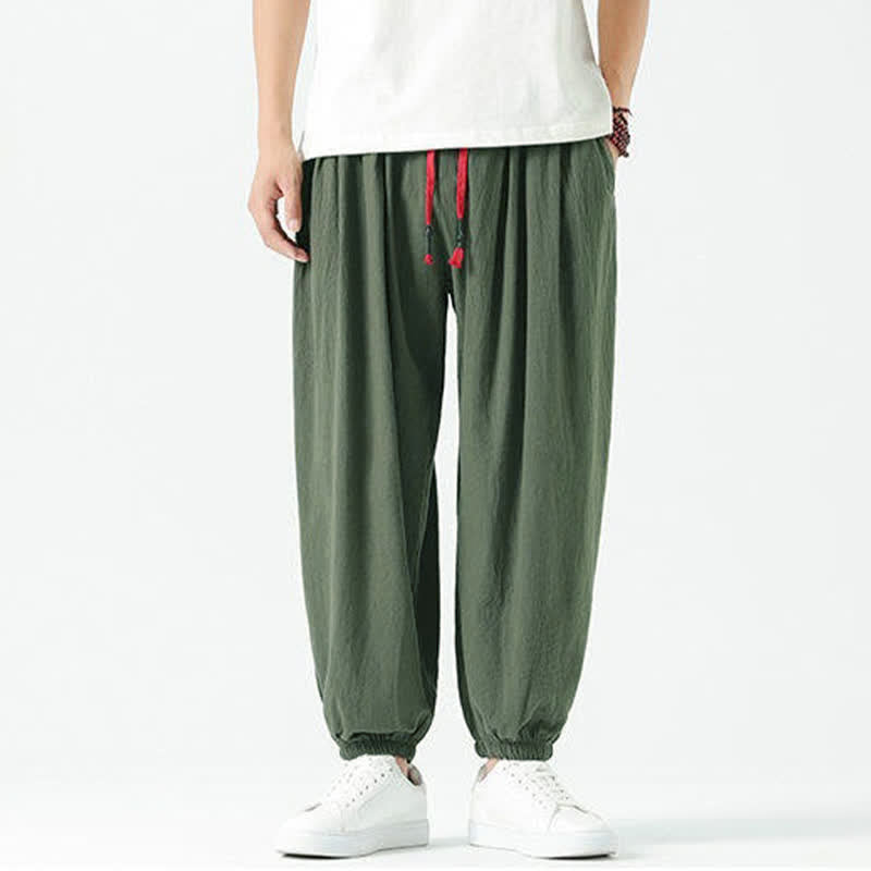 Buddha Stones Pantalon sarouel d'été décontracté bohème en coton uni avec cordon de serrage et poches - image 33
