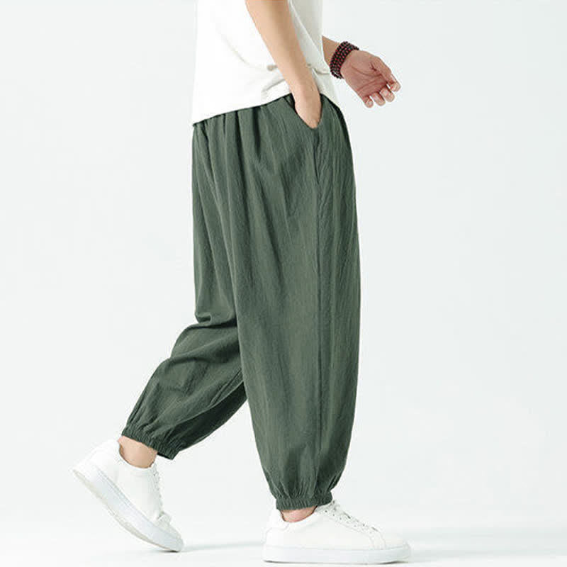 Buddha Stones Pantalon sarouel d'été décontracté bohème en coton uni avec cordon de serrage et poches - image 31