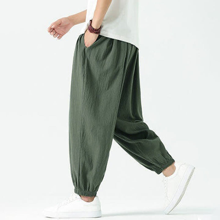 Buddha Stones Pantalon sarouel d'été décontracté bohème en coton uni avec cordon de serrage et poches - image 32