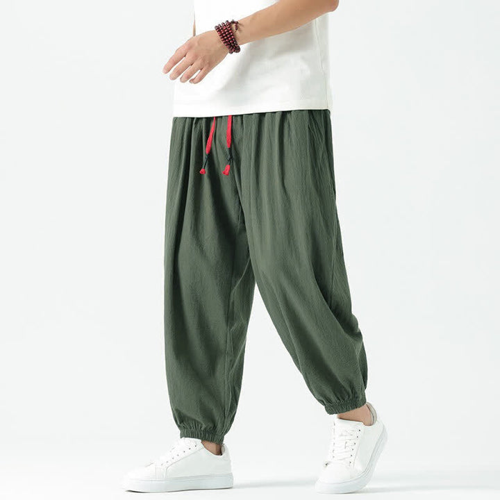 Buddha Stones Pantalon sarouel d'été décontracté bohème en coton uni avec cordon de serrage et poches - Vert olive foncé - US/UK/AU46, EU56 (5XL) - image 28