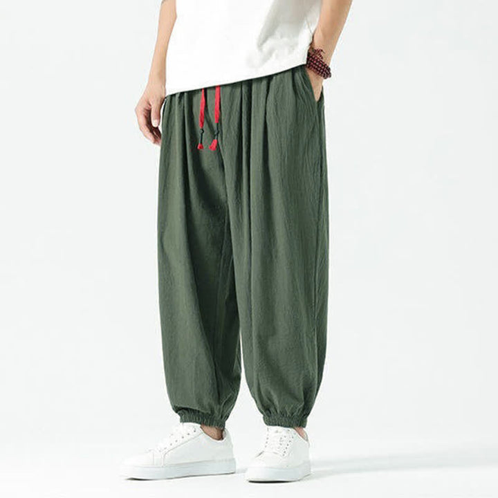 Buddha Stones Pantalon sarouel d'été décontracté bohème en coton uni avec cordon de serrage et poches - image 30