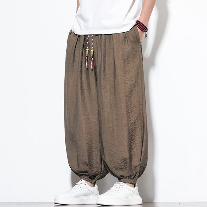 Buddha Stones Pantalon sarouel d'été bohème décontracté à cordon de serrage, uni, court, avec poches - image 24