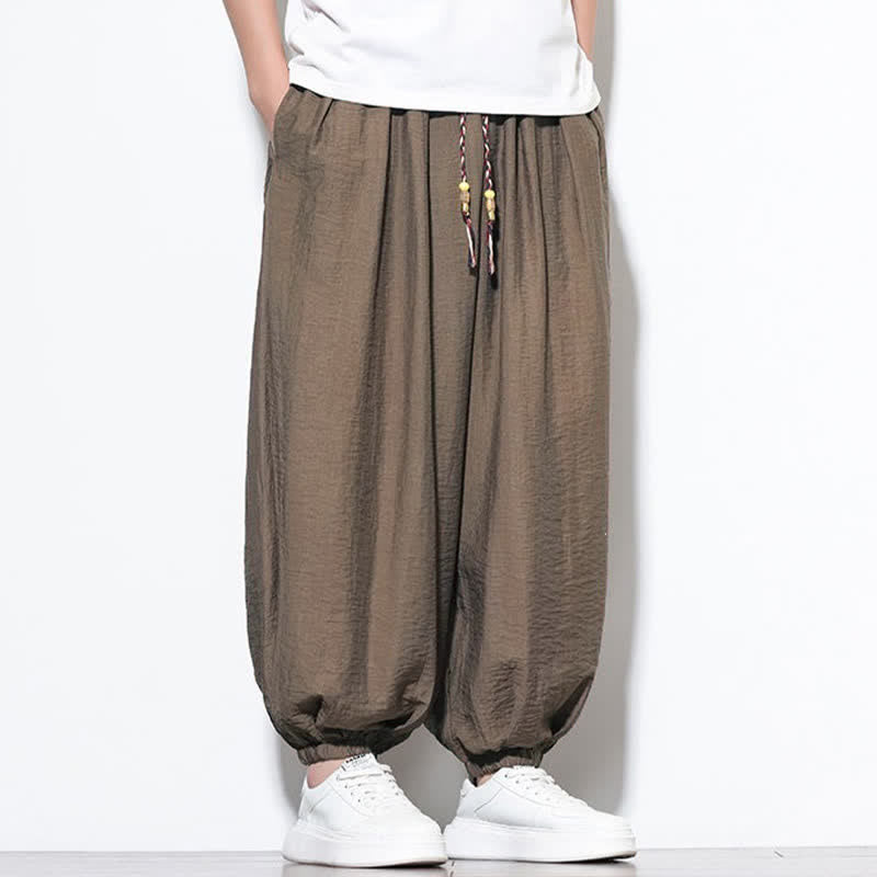 Buddha Stones Pantalon sarouel d'été bohème décontracté à cordon de serrage, uni, court, avec poches - image 21