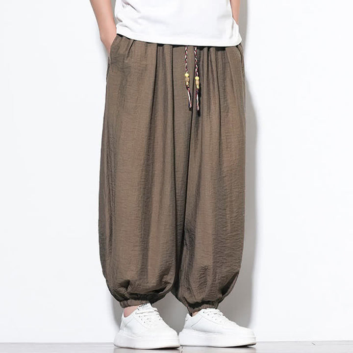 Buddha Stones Pantalon sarouel d'été bohème décontracté à cordon de serrage, uni, court, avec poches - image 21