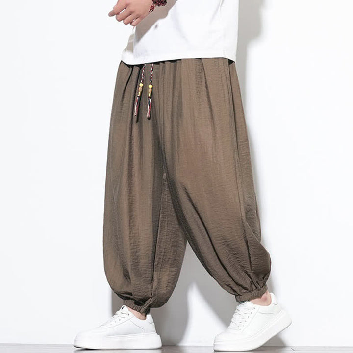 Buddha Stones Pantalon sarouel d'été bohème décontracté à cordon de serrage, uni, court, avec poches - image 20