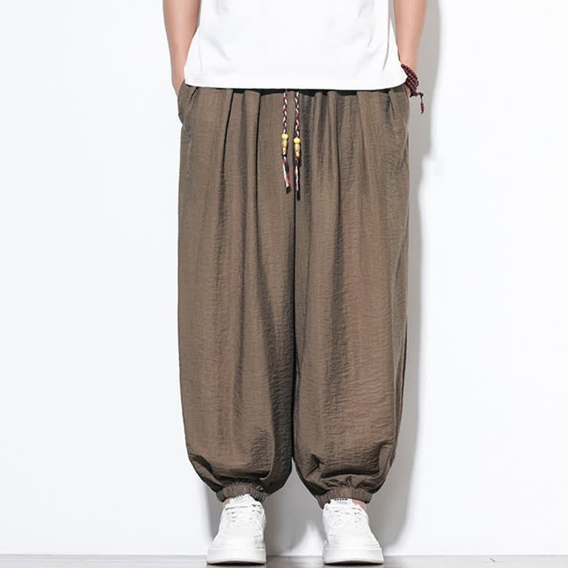 Buddha Stones Pantalon sarouel d'été bohème décontracté à cordon de serrage, uni, court, avec poches - image 23