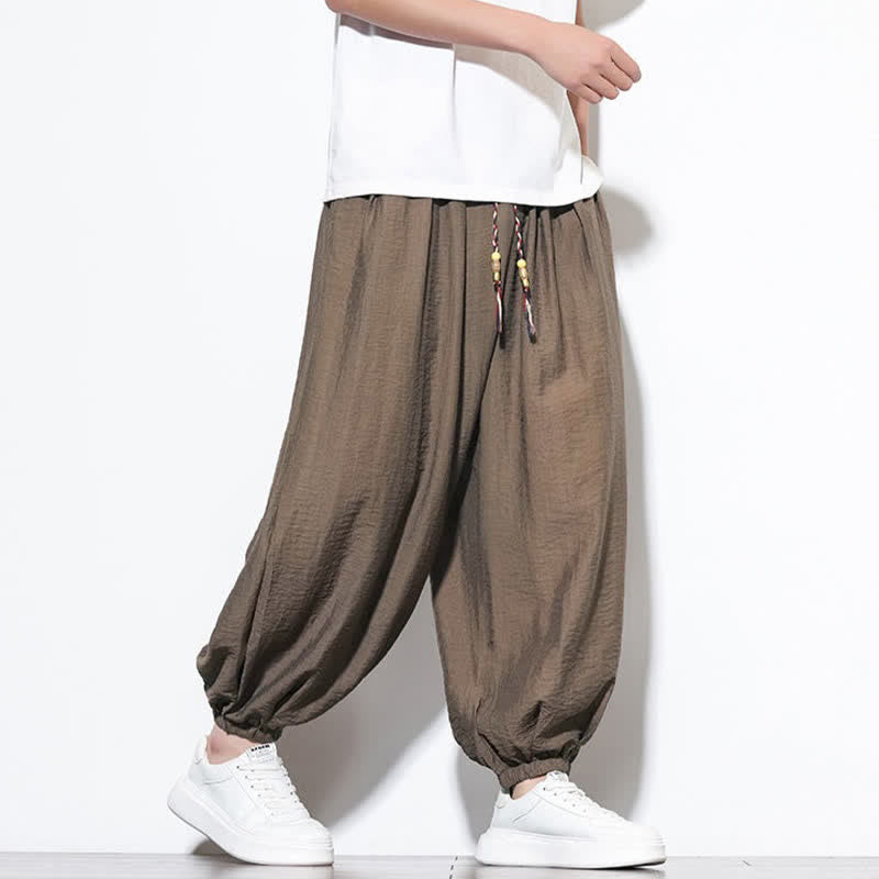 Buddha Stones Pantalon sarouel d'été bohème décontracté à cordon de serrage, uni, court, avec poches - image 19