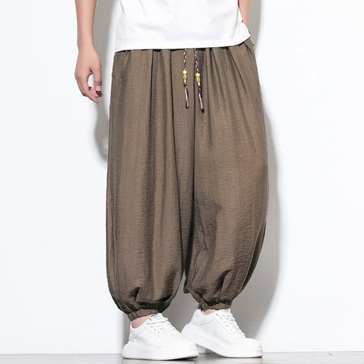 Buddha Stones Pantalon sarouel d'été bohème décontracté à cordon de serrage, uni, court, avec poches - image 25