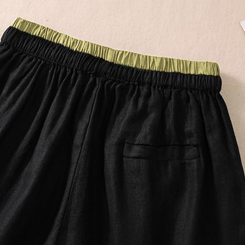 Short en coton et lin à lacets pour femme avec poches et taille contrastée et Buddha Stones - image 11