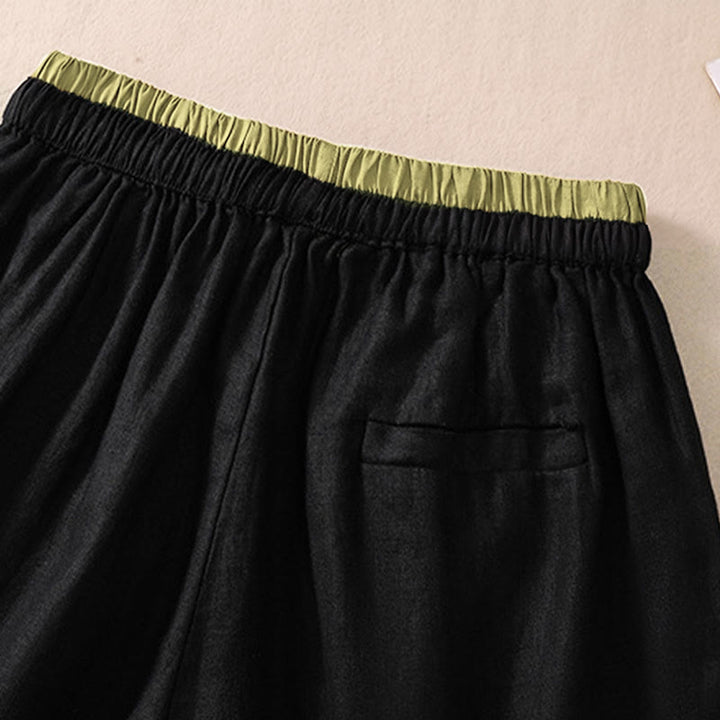 Short en coton et lin à lacets pour femme avec poches et taille contrastée et Buddha Stones - image 11
