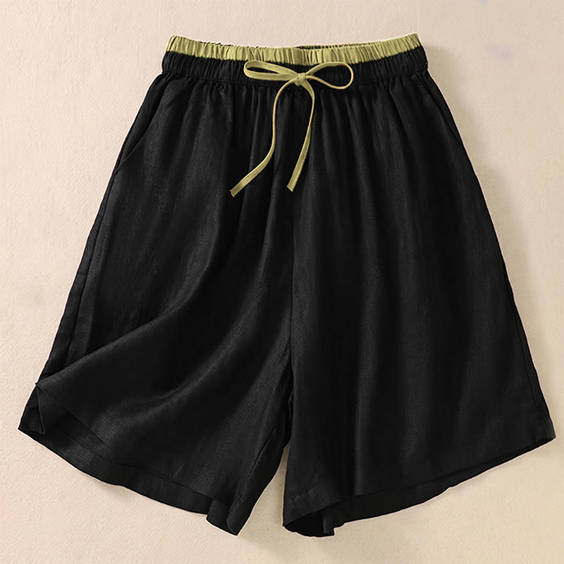 Short en coton et lin à lacets pour femme avec poches et taille contrastée et Buddha Stones - Noir - US8-10，UK/AU12-14，EU40-42 (2XL) - image 9