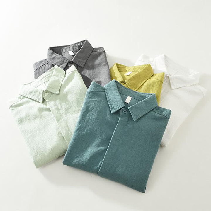 Buddha Stones Chemises à manches longues pour hommes, style minimaliste décontracté, printemps-automne, en ramie unie. - image 15