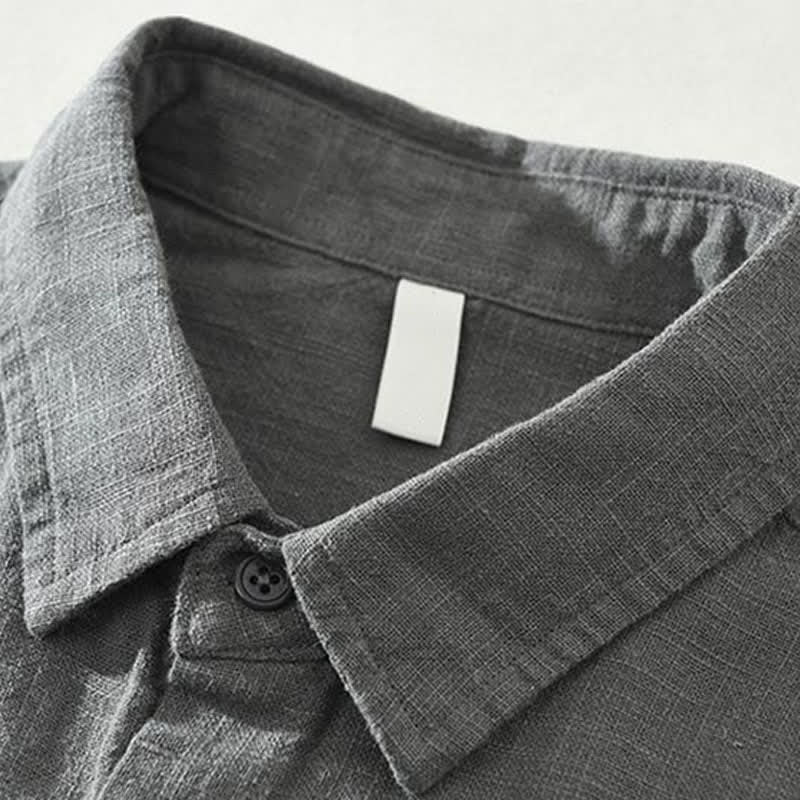 Buddha Stones Chemises à manches longues pour hommes, style minimaliste décontracté, printemps-automne, en ramie unie. - image 1