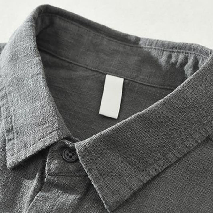 Buddha Stones Chemises à manches longues pour hommes, style minimaliste décontracté, printemps-automne, en ramie unie. - image 1