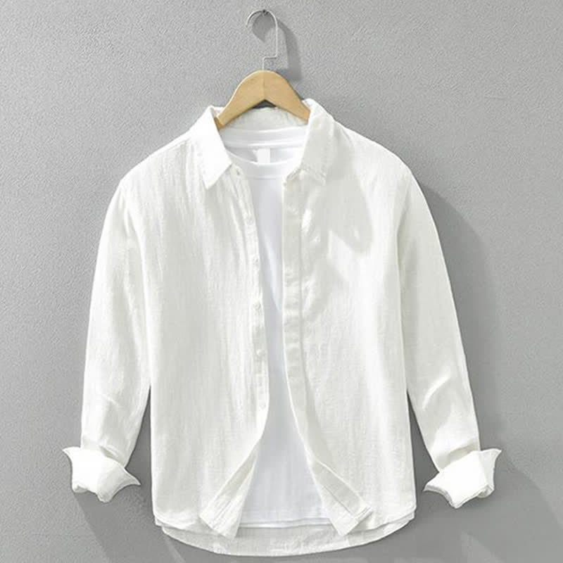 Buddha Stones Chemises à manches longues pour hommes, style minimaliste décontracté, printemps-automne, en ramie unie. - Blanc - US/UK/AU42，EU52 (3XL) - image 13