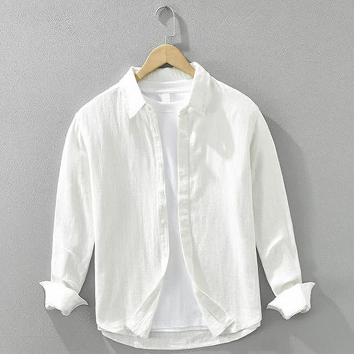Buddha Stones Chemises à manches longues pour hommes, style minimaliste décontracté, printemps-automne, en ramie unie. - Blanc - US/UK/AU42，EU52 (3XL) - image 13