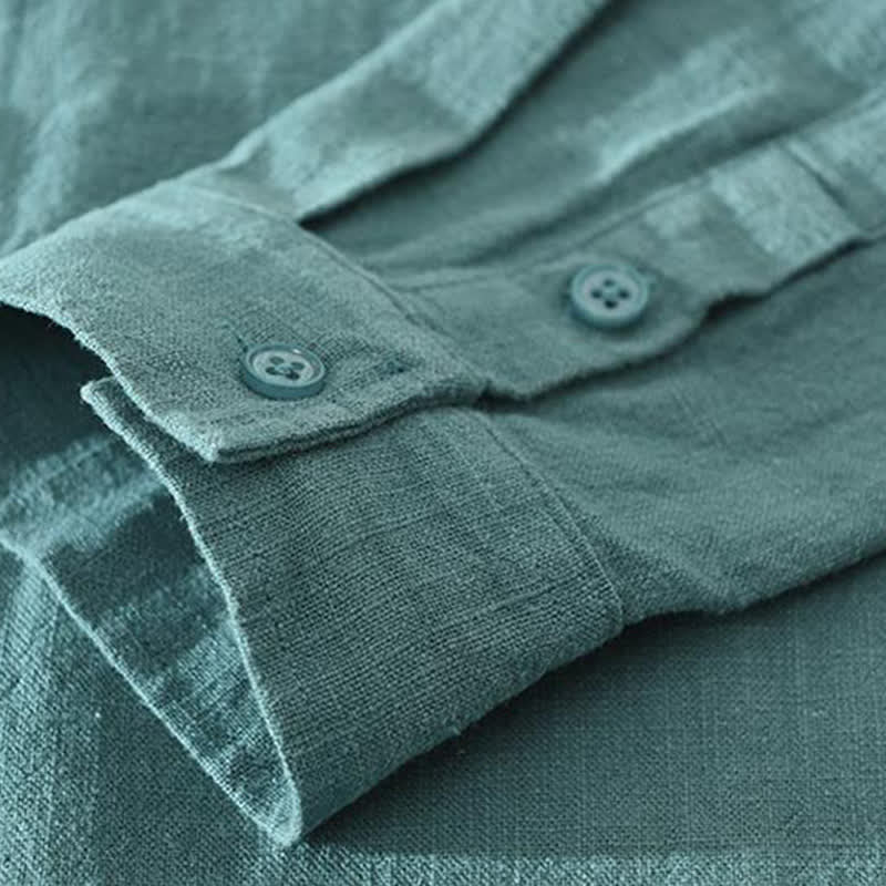 Buddha Stones Chemises à manches longues pour hommes, style minimaliste décontracté, printemps-automne, en ramie unie. - image 7