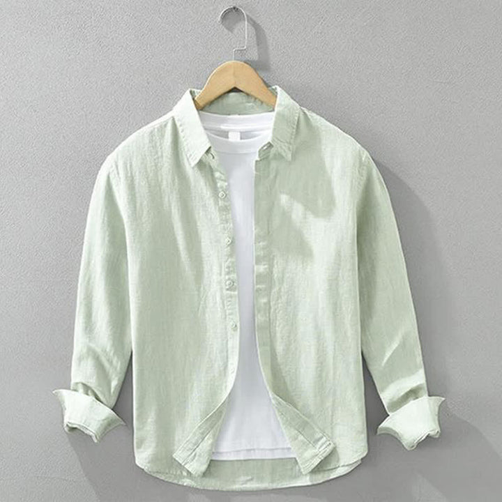 Buddha Stones Chemises à manches longues pour hommes, style minimaliste décontracté, printemps-automne, en ramie unie. - Crème à la menthe - US/UK/AU42，EU52 (3XL) - image 9