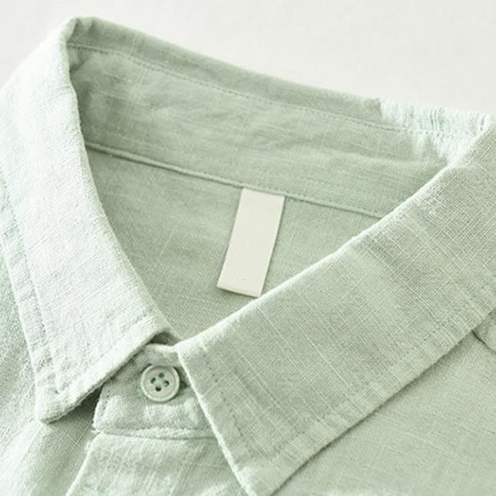Buddha Stones Chemises à manches longues pour hommes, style minimaliste décontracté, printemps-automne, en ramie unie. - image 10