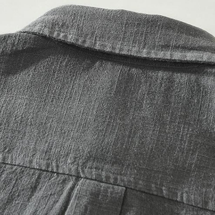 Buddha Stones Chemises à manches longues pour hommes, style minimaliste décontracté, printemps-automne, en ramie unie. - image 2