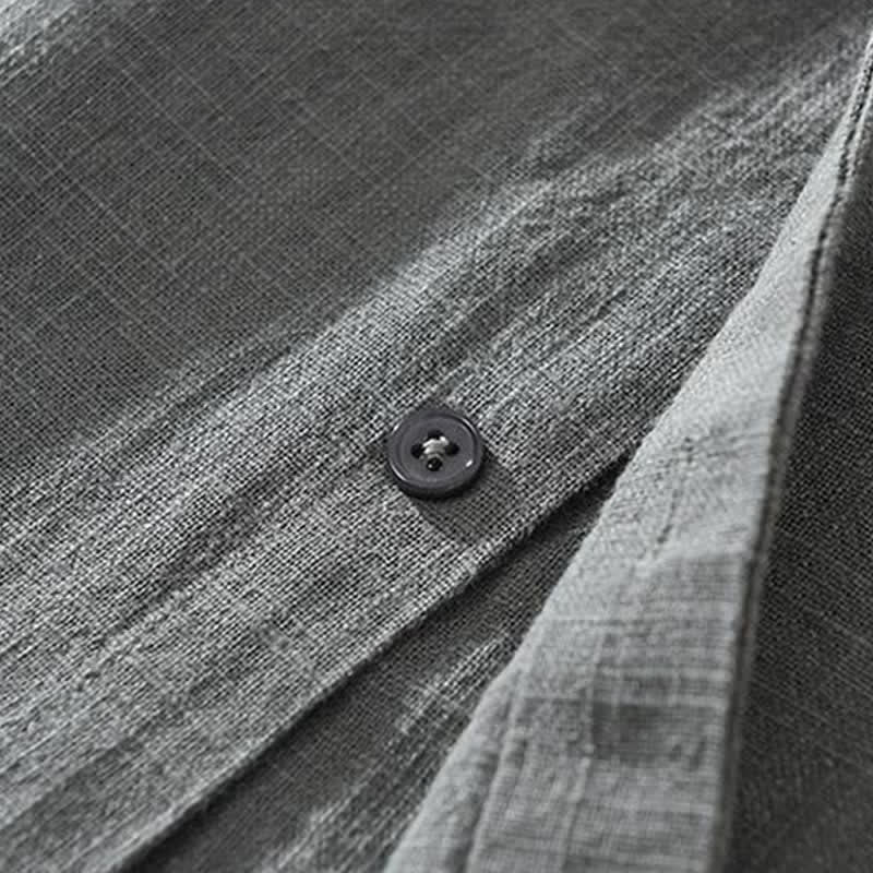 Buddha Stones Chemises à manches longues pour hommes, style minimaliste décontracté, printemps-automne, en ramie unie. - image 3