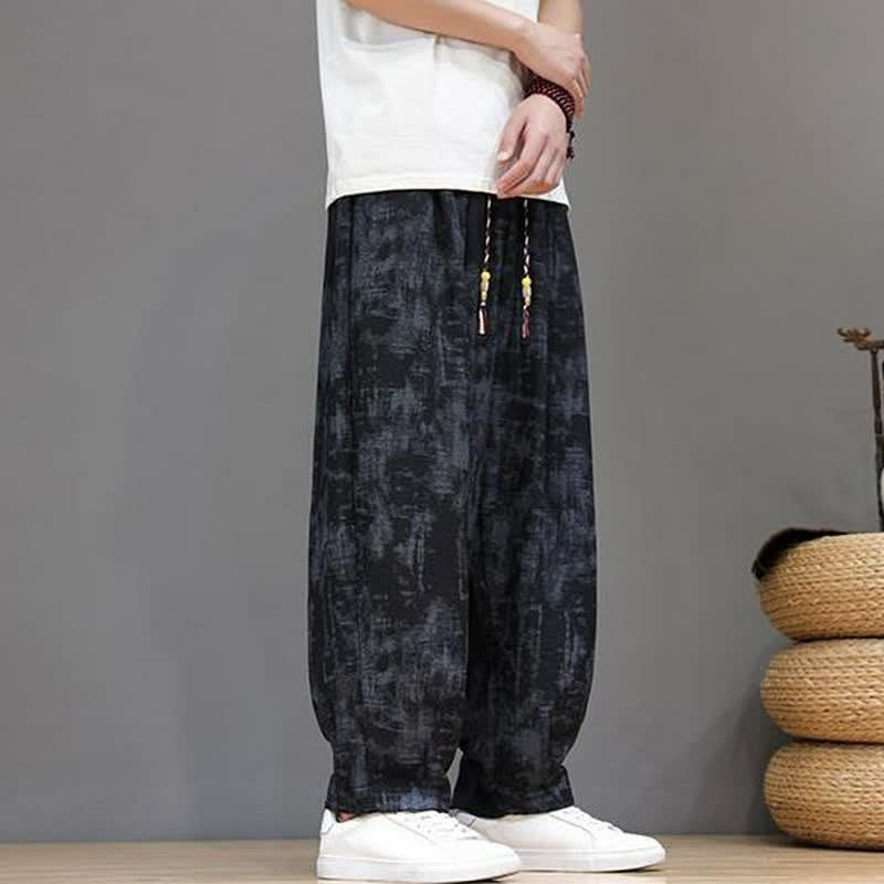 Buddha Stones Pantalon homme décontracté printemps-été, style vintage, à cordon de serrage, imprimé abstrait, longueur cheville, avec poches - image 1