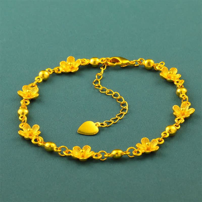 Buddha Stones Bracelet en laiton plaqué or avec breloque cœur et motif floral de fleurs de pêcher - image 1