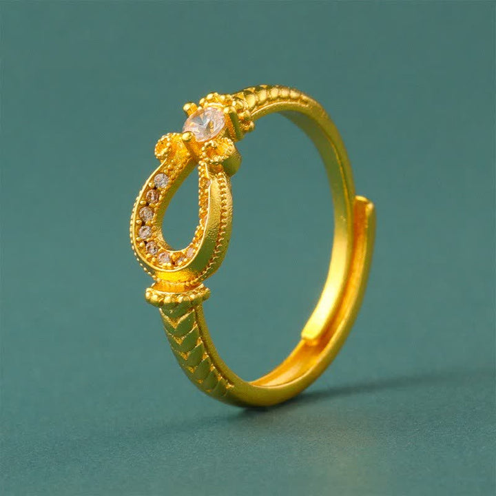 Buddha Stones Bague ouverte vintage en laiton plaqué or avec boucle en forme de fer à cheval - Environ 16-19 mm (US5-US9) - image 0