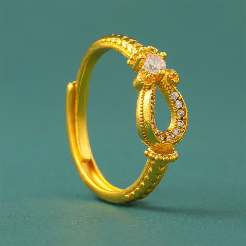 Buddha Stones Bague ouverte vintage en laiton plaqué or avec boucle en forme de fer à cheval - image 1