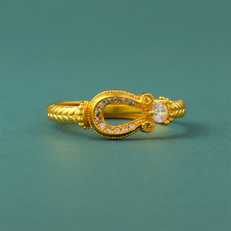 Buddha Stones Bague ouverte vintage en laiton plaqué or avec boucle en forme de fer à cheval - image 3
