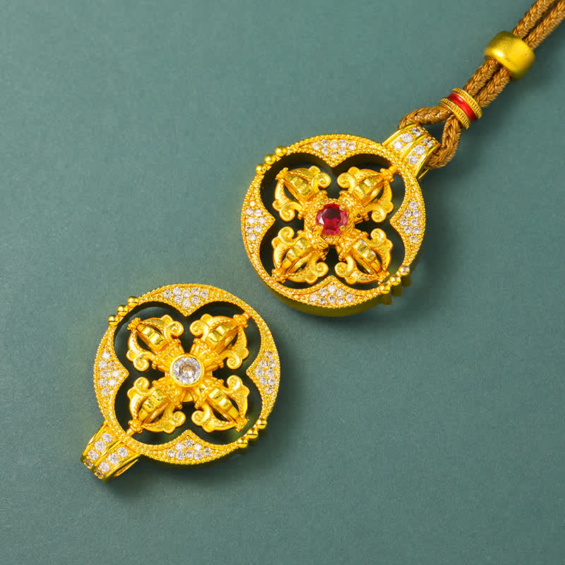 Buddha Stones Collier pendentif rond Vajra en laiton plaqué or, symbole de pouvoir spirituel - image 1