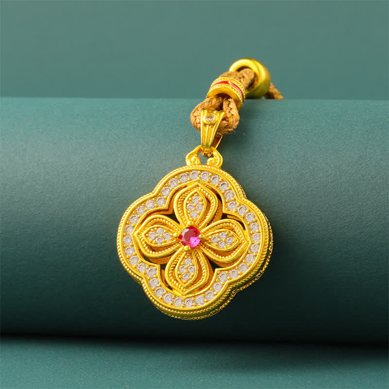 Buddha Stones Collier pendentif porte-bonheur motif bégonia et trèfle à quatre feuilles - image 2