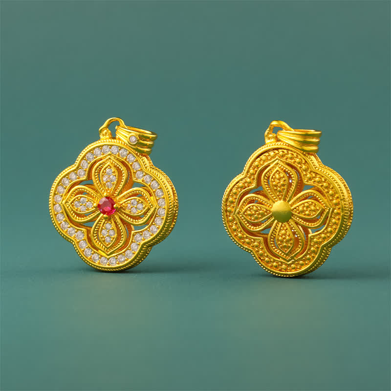 Buddha Stones Collier pendentif porte-bonheur motif bégonia et trèfle à quatre feuilles - image 5