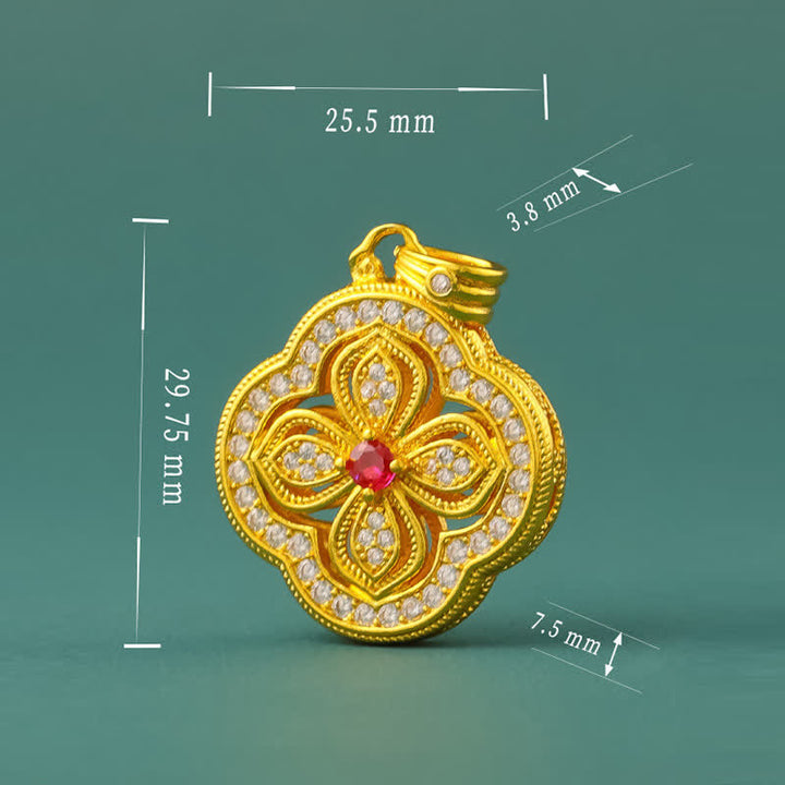 Buddha Stones Collier pendentif porte-bonheur motif bégonia et trèfle à quatre feuilles - image 9