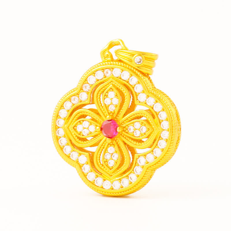 Buddha Stones Collier pendentif porte-bonheur motif bégonia et trèfle à quatre feuilles - image 10