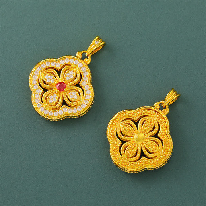 Buddha Stones Collier pendentif porte-bonheur motif bégonia et trèfle à quatre feuilles - image 6