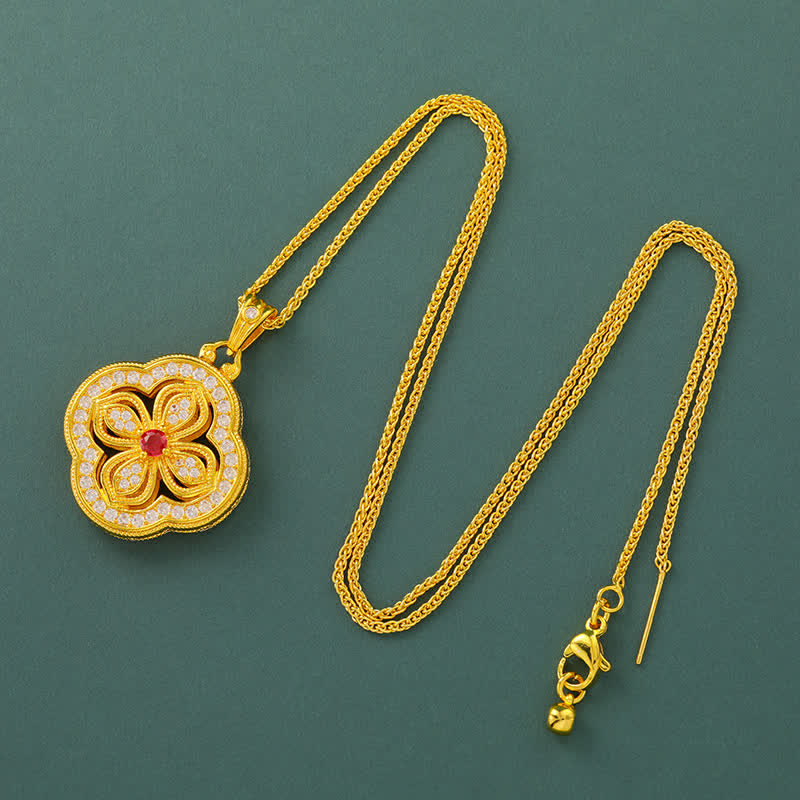 Buddha Stones Collier pendentif porte-bonheur motif bégonia et trèfle à quatre feuilles - Chaîne de bégonias - image 4