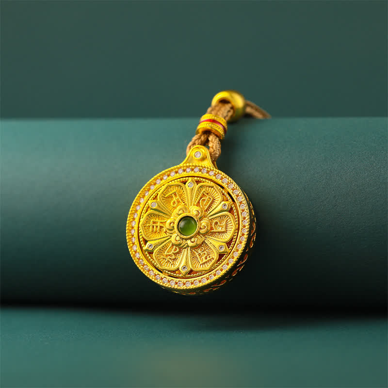 Buddha Stones Collier rond rotatif Om Mani Padme Hum en laiton plaqué or, symbole de sagesse - image 3